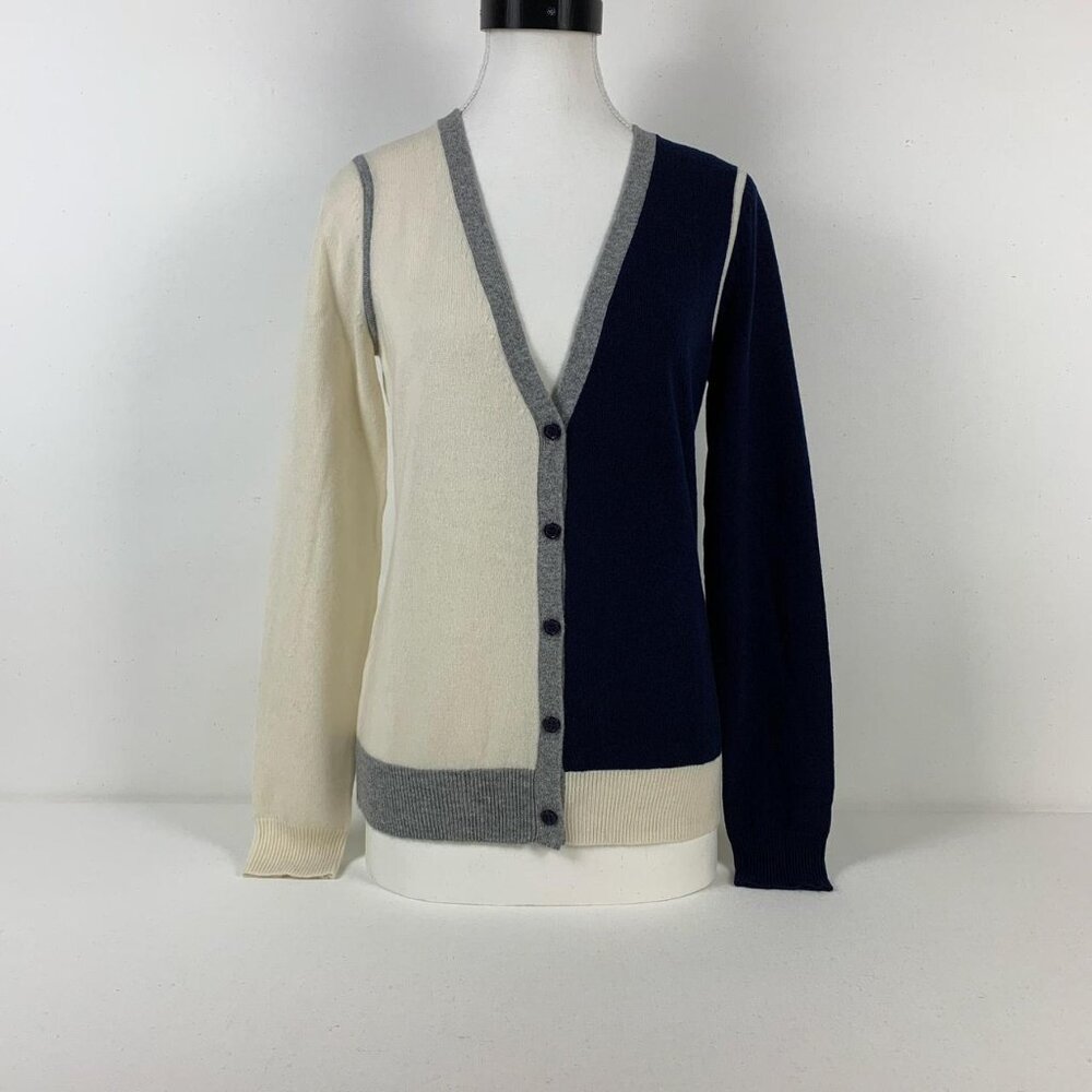 Neiman Marcus Navy & Cream Colorblock Cashmere Cardigan - Luxe Preppy Style